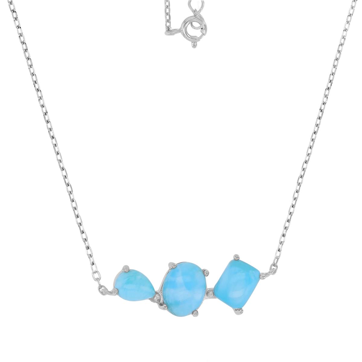 Sterling Silver Rhodium 10X26.5mm Larimar 3 Stone Set 16+2" Necklace