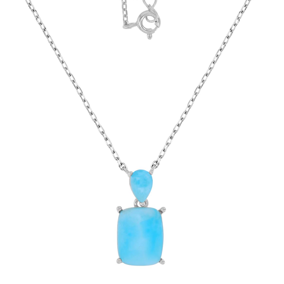 Sterling Silver Rhodium 10.5X12.5mm Rectangle & 5.5X8mm Teardrop Larimar Two Stone Dangling 16+2" Necklace