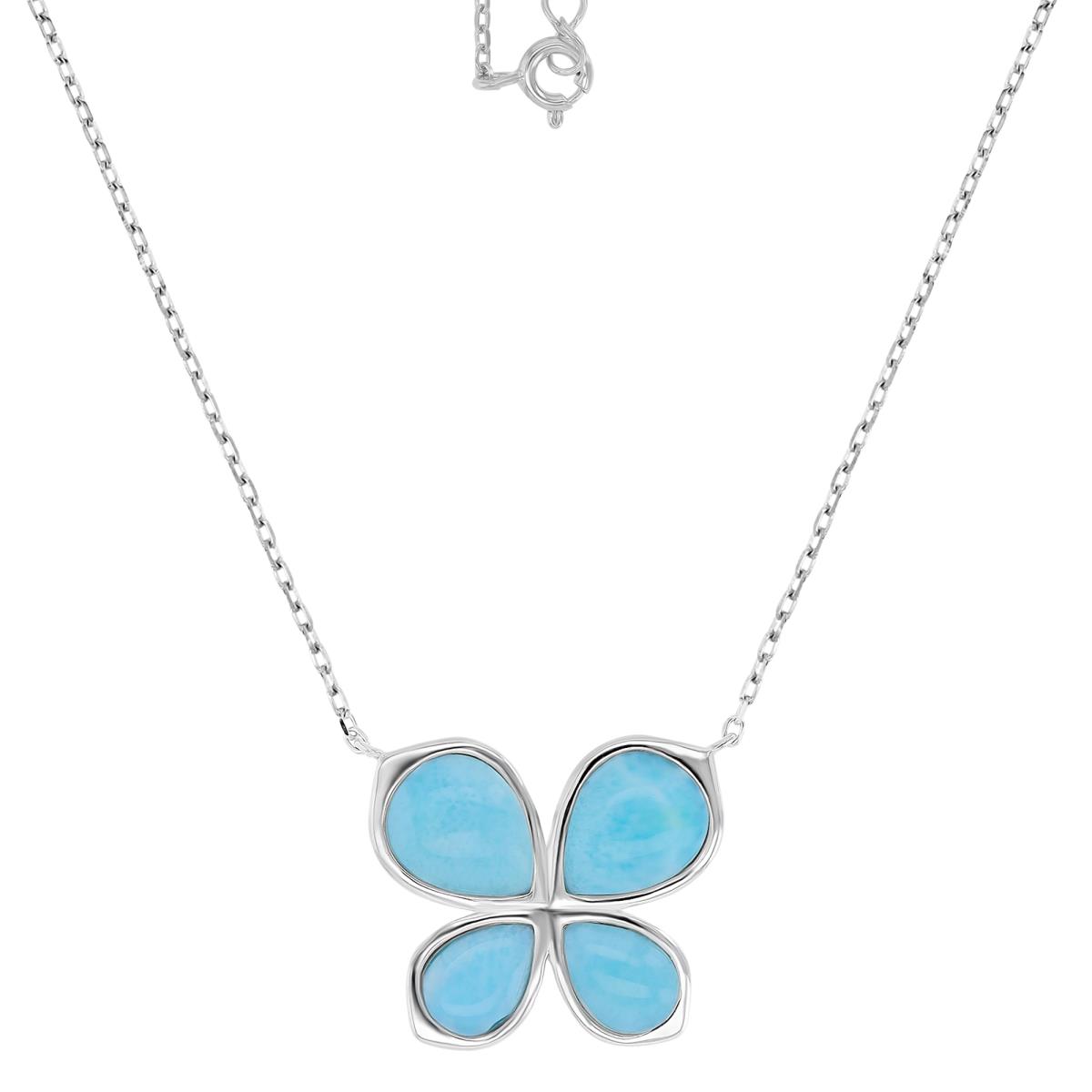 Sterling Silver Rhodium 19X23mm Larimar Linked Butterfly 16+2" Necklace