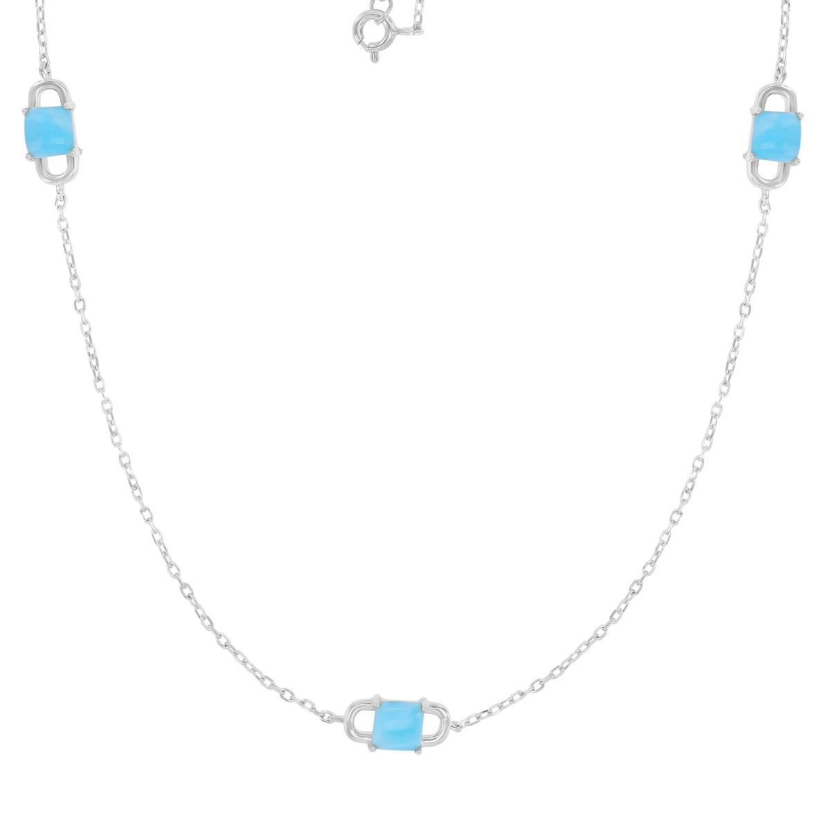 Sterling Silver Rhodium 6mm Square Larimar Stations 16+2" Necklace