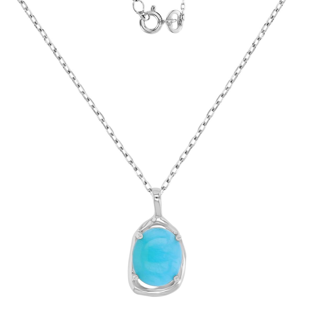 Sterling Silver Rhodium 12X22.5mm Oval Shape Larimar Dangling 16+2" Necklace