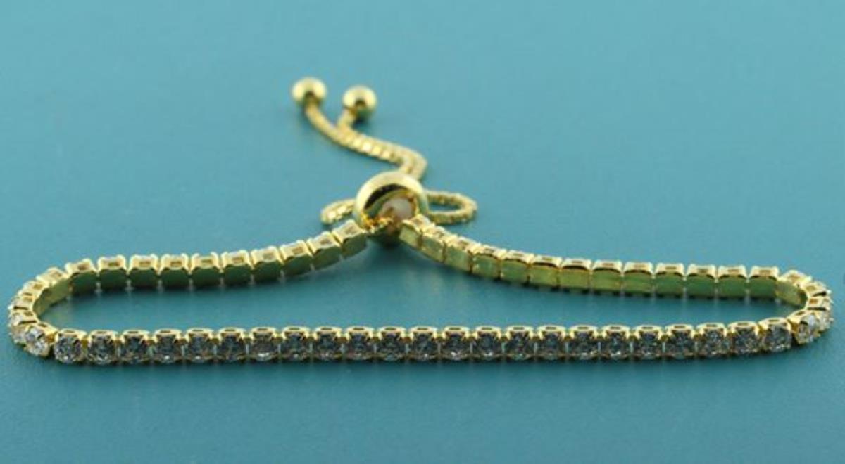 Sterling Silver Yellow 2mm Clear Round Adjustable Tennis Bracelet