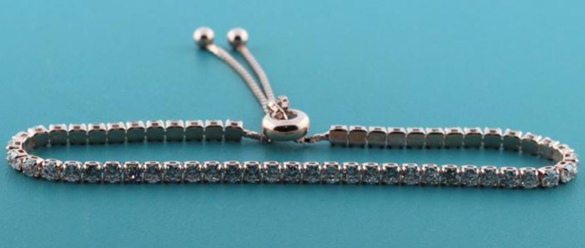 Sterling Silver Rose 2mm Clear Round Adjustable Tennis Bracelet