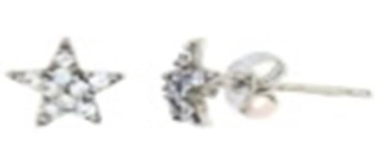 Sterling Silver Rhodium Pave 8mm Star Stud Earring