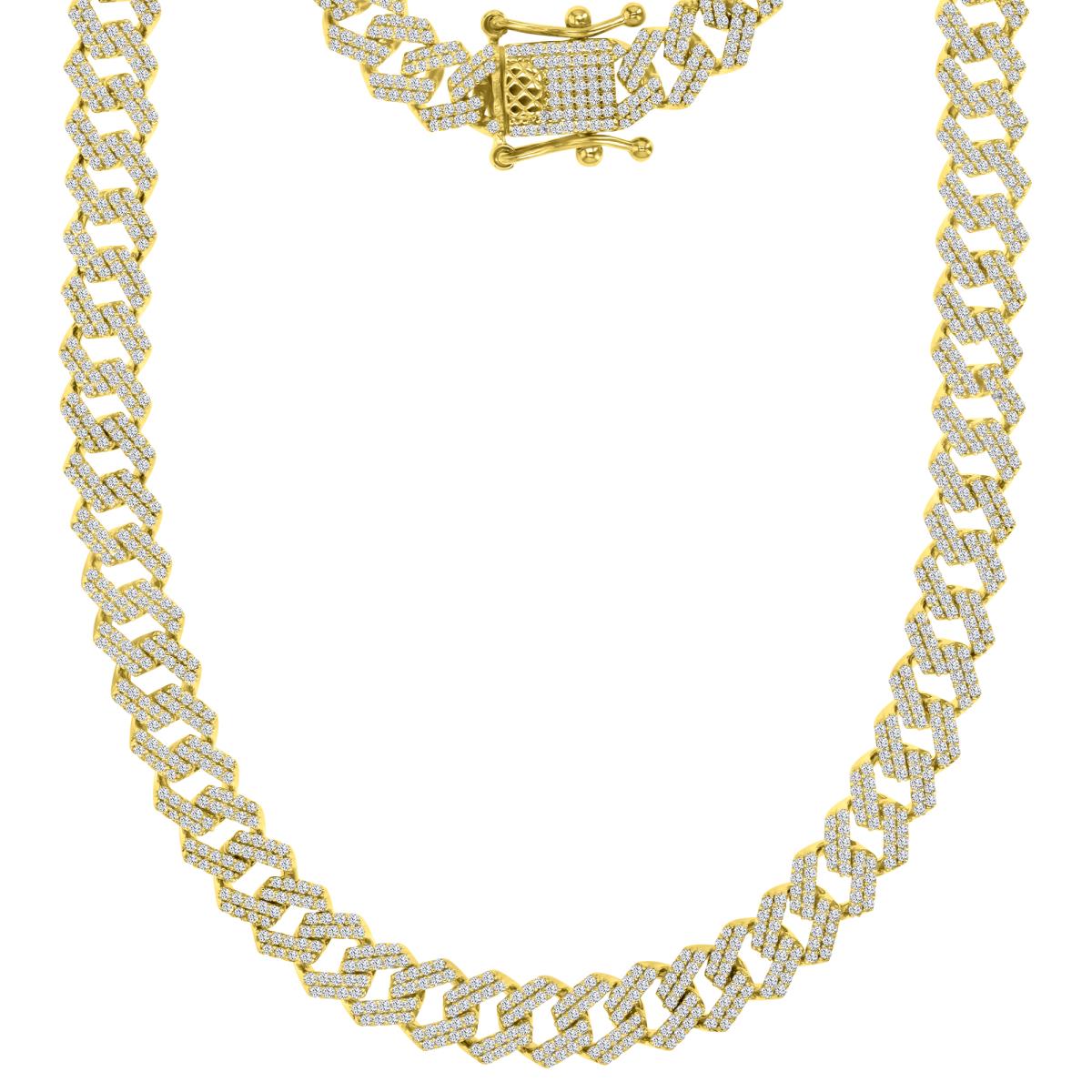 Sterling Silver Yellow Polished White CZ Curb 18" Chain Necklace