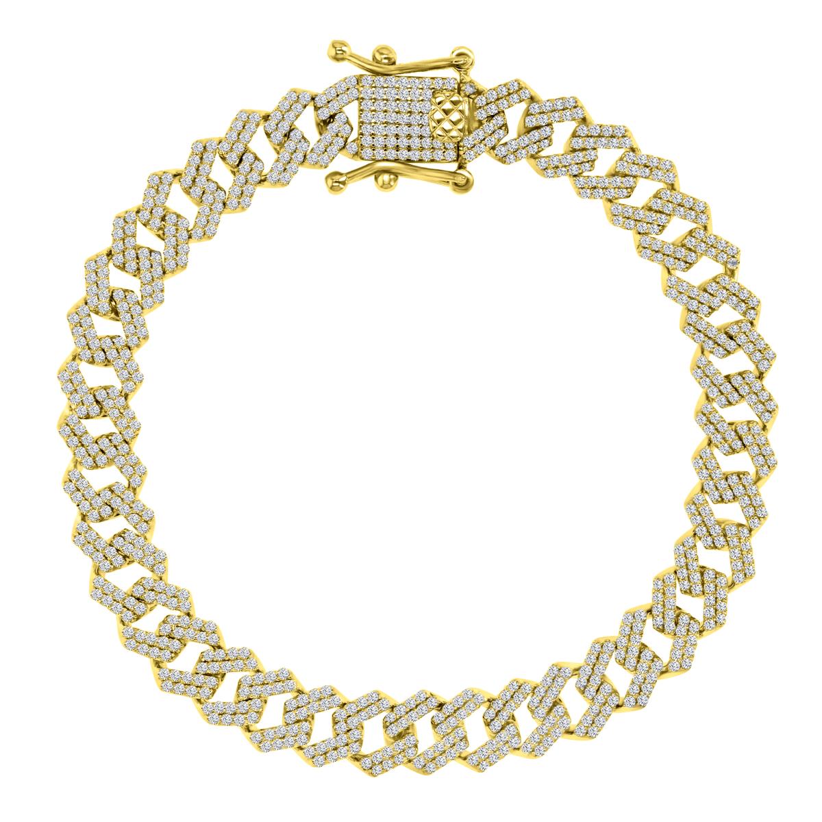 Sterling Silver Yellow Polished White CZ Curb 7.5" Chain Bracelet