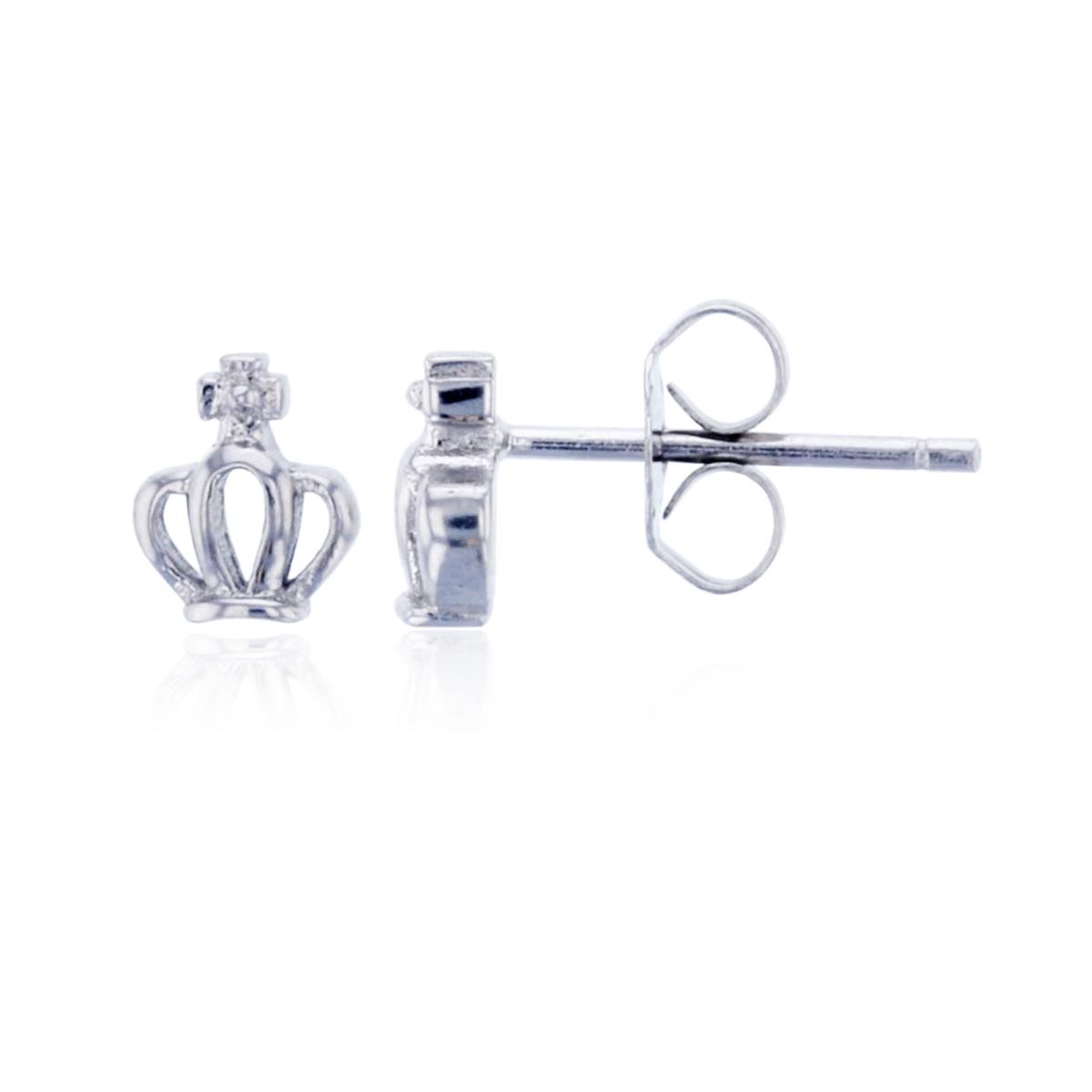 Sterling Silver Rhodium Polished Queen Crown Stud 6x5.5mm Earring