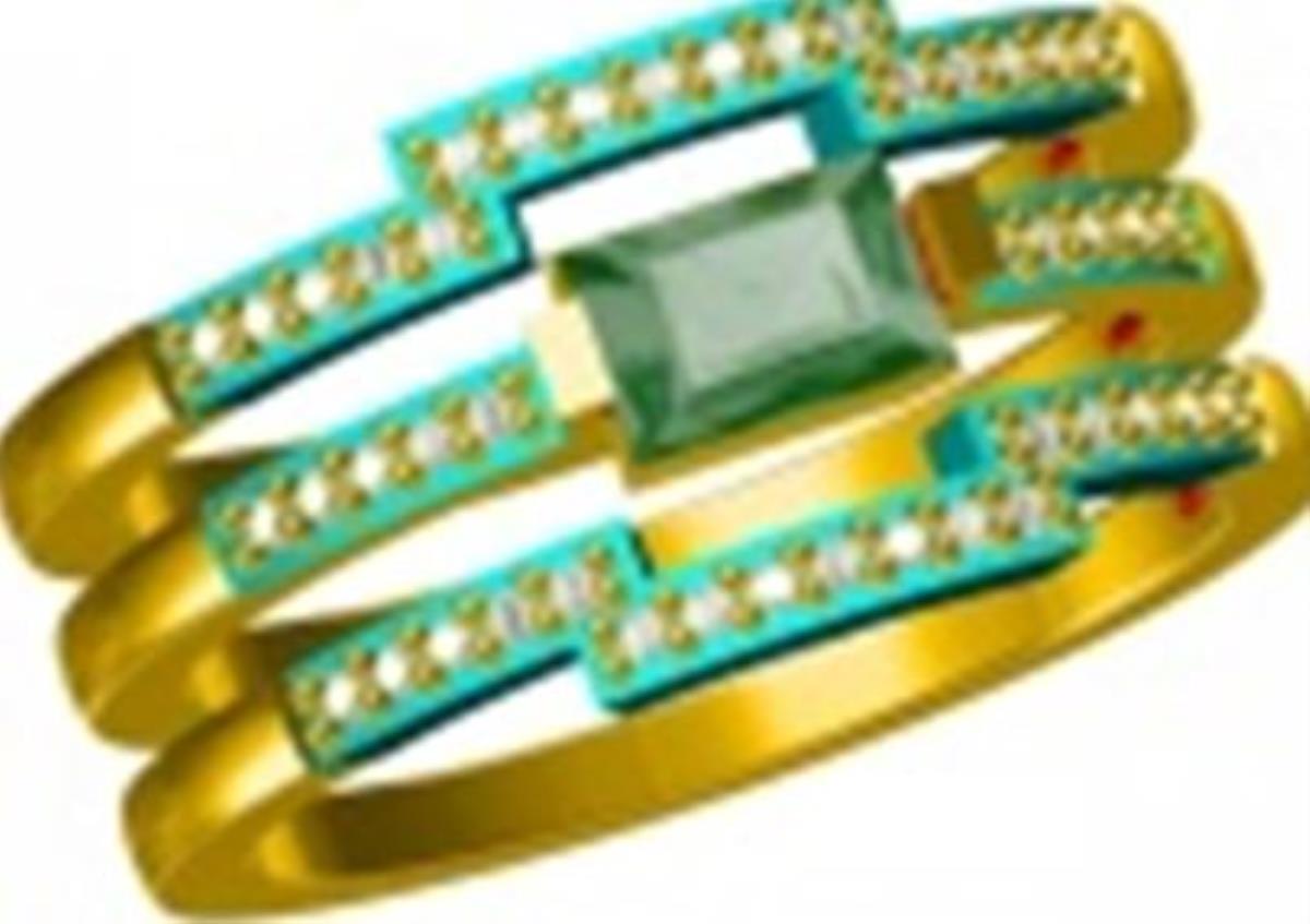 Sterling Silver Tri-Color Micropave Emerald Cut Three Stackable Ring 