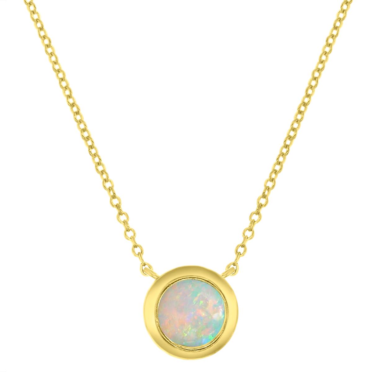 14K Yellow Gold & 7mm RD(1.25ctw) Created Opal Bezel Set Solitaire 16+2 Necklace