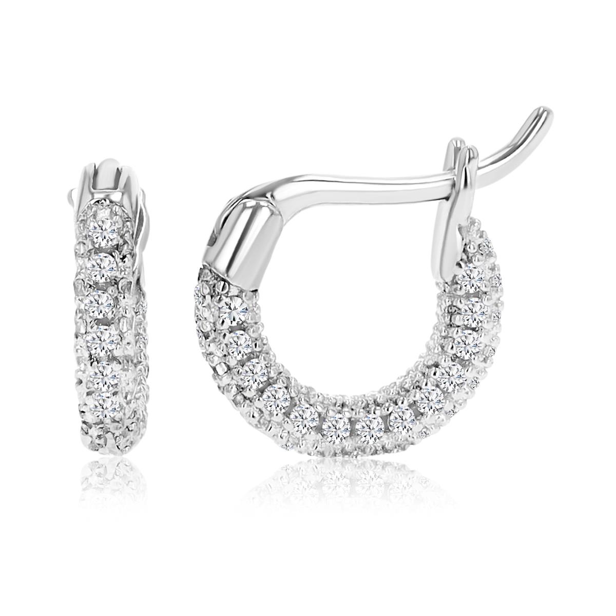 Sterling Silver Rhodium Micropave 2x10mm Small Hoop Earring