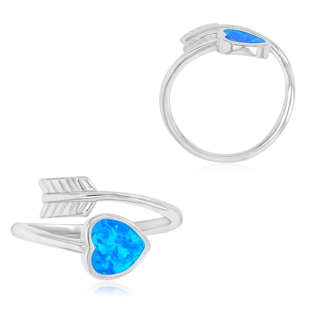 Sterling Silver Rhodium 12.5mm Heart With Arrow Created Blue Opal Fashion Ring