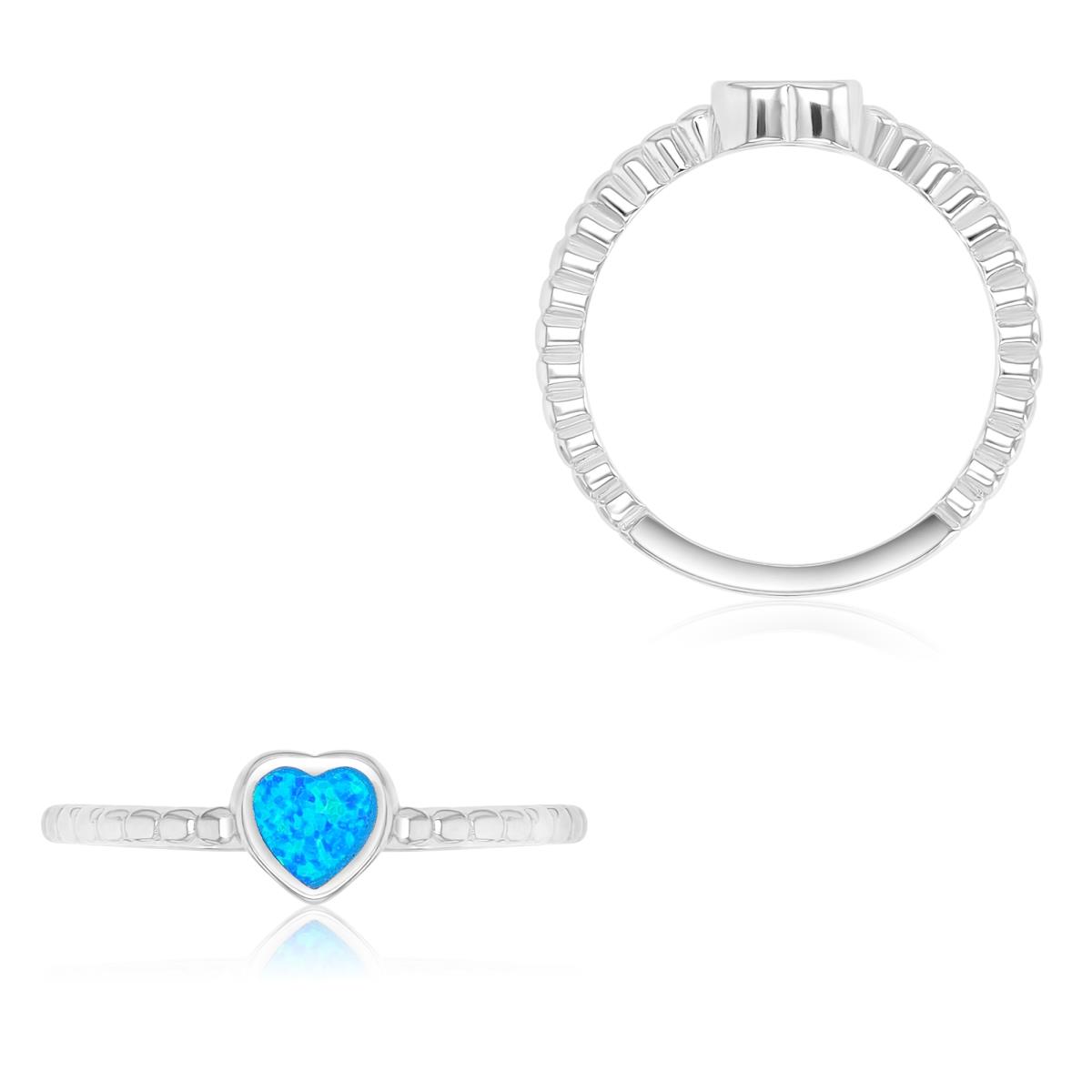 Sterling Silver Rhodium 6mm Created Blue Opal Heart Fashion Ring