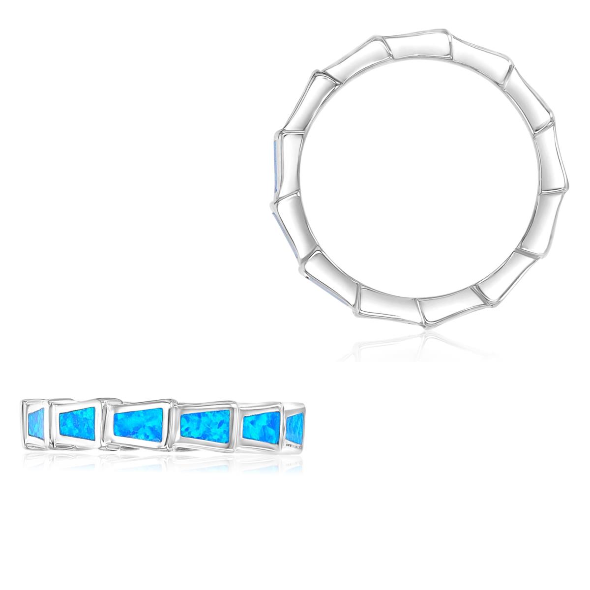 Sterling Silver Rhodium 4mm Created Blue Opal Irregular Shape Eternity Ring