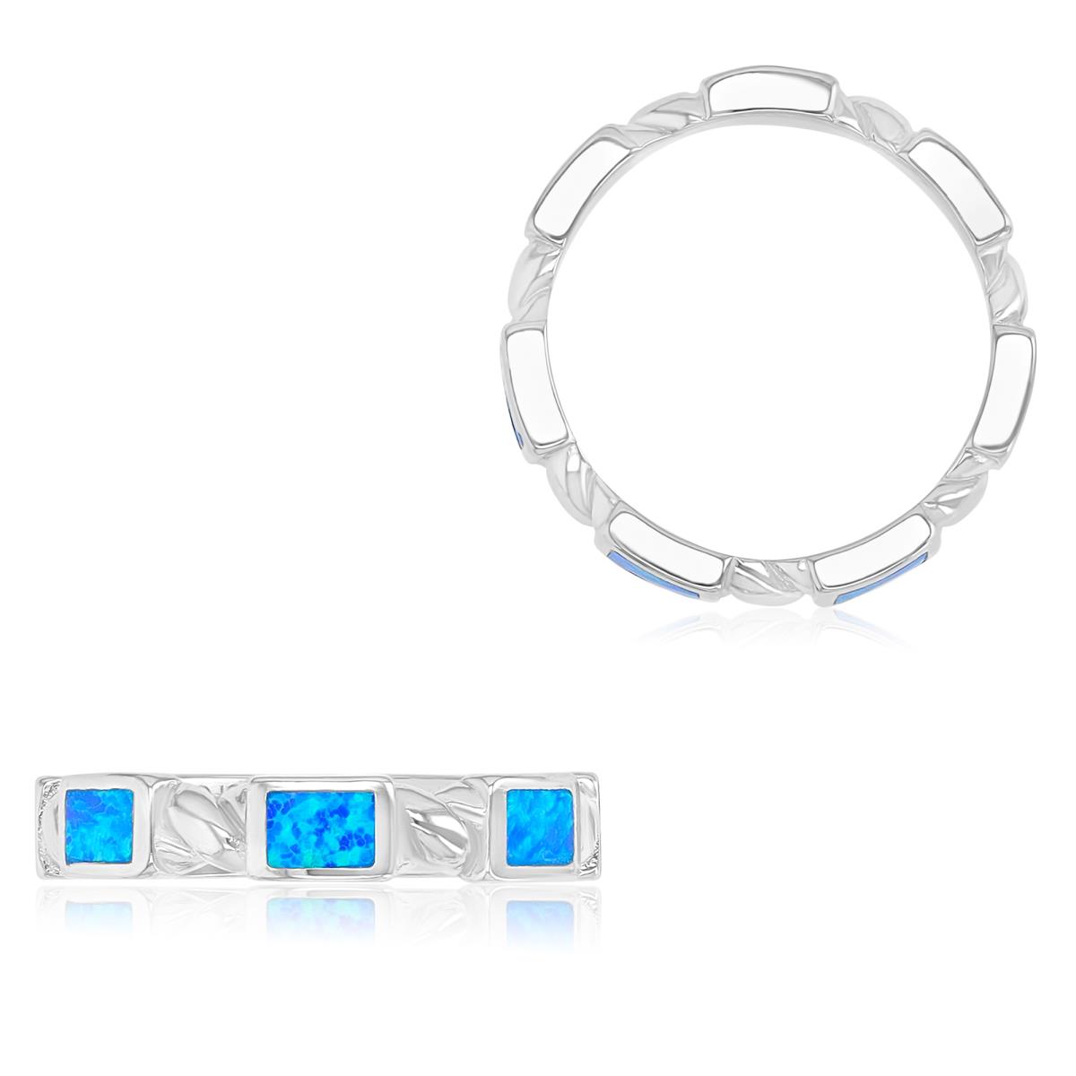 Sterling Silver Rhodium 4mm Created Blue Opal Eternity Twisted Ring