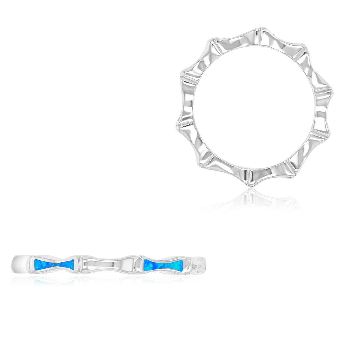 Sterling Silver Rhodium 2.3mm Created Blue Opal Eternity Ring