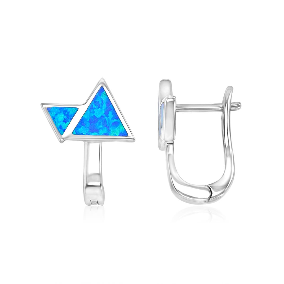 Sterling Silver Rhodium 13X17mm Created Blue Opal Triangle Earrings