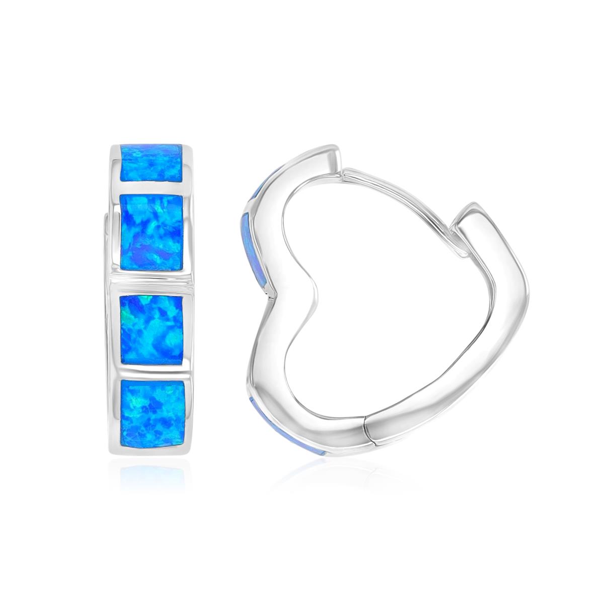 Sterling Silver Rhodium 5X17.5mm Created Blue Opal Heart Earrings