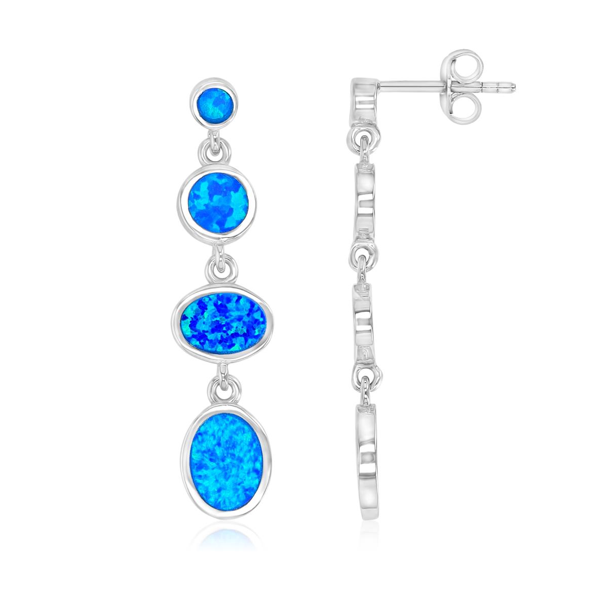 Sterling Silver Rhodium 8.5X36.5mm Created Blue Opal Dangling Earrings