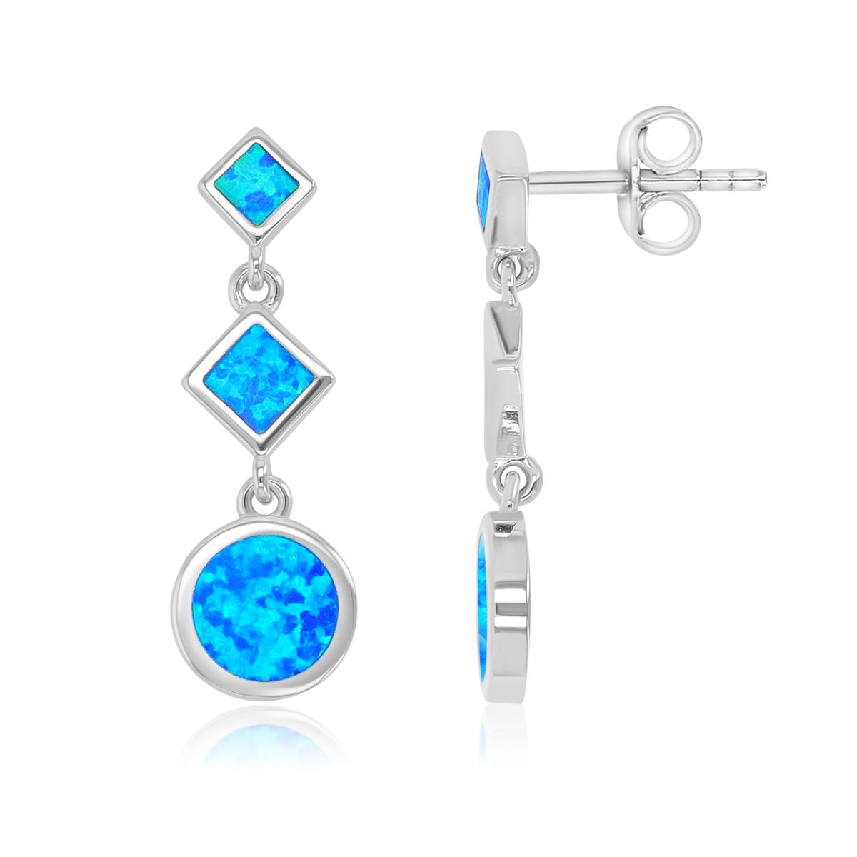 Sterling Silver Rhodium 9X27mm Created Opal Mixed Shapes Dangling Earring