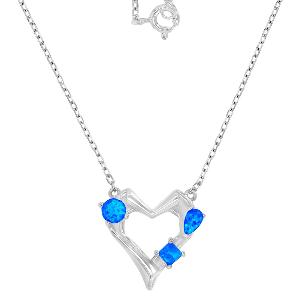 Sterling Silver Rhodium 17X18mm Created Blue Opal Heart 16+2" Necklace
