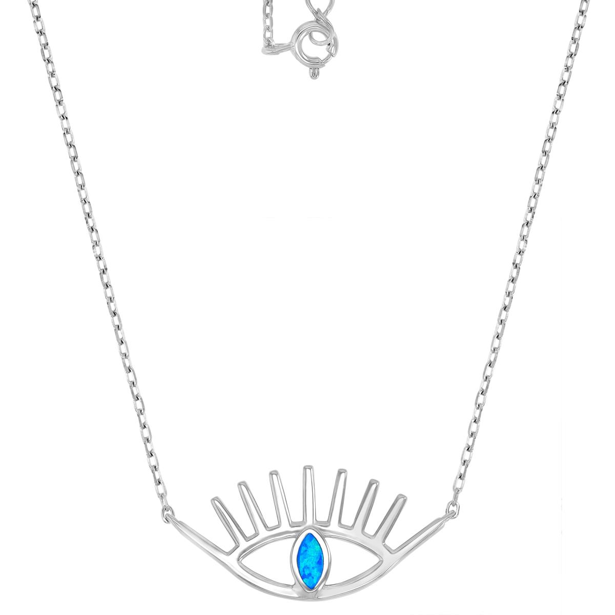 Sterling Silver Rhodium 14x29mm Created Blue Opal Evil Eye 16+2" Necklace