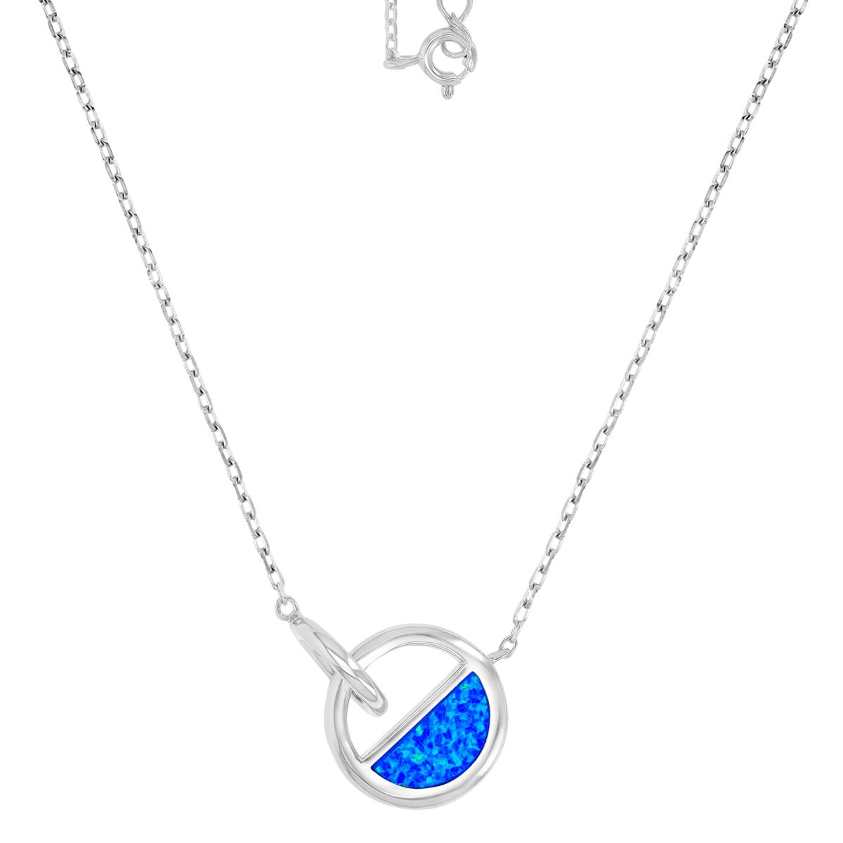 Sterling Silver Rhodium 14.5X20.5mm Created Blue Opal Half Full Circle 16+2" Necklace