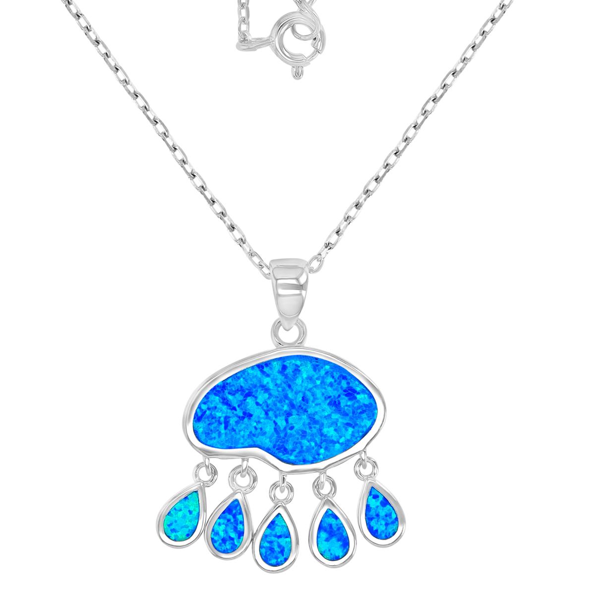 Sterling Silver Rhodium 18.5X29mm Created Blue Opal Rainy Cloud 16+2" Necklace