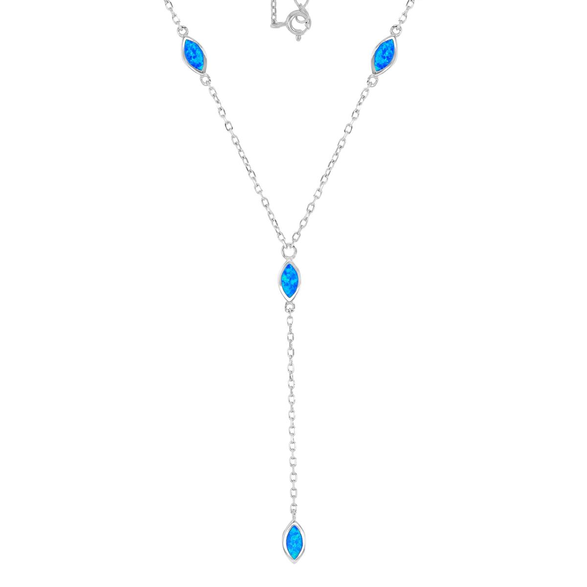 Sterling Silver Rhodium 4X55mm Created Blue Opal 16+2" Y Necklace