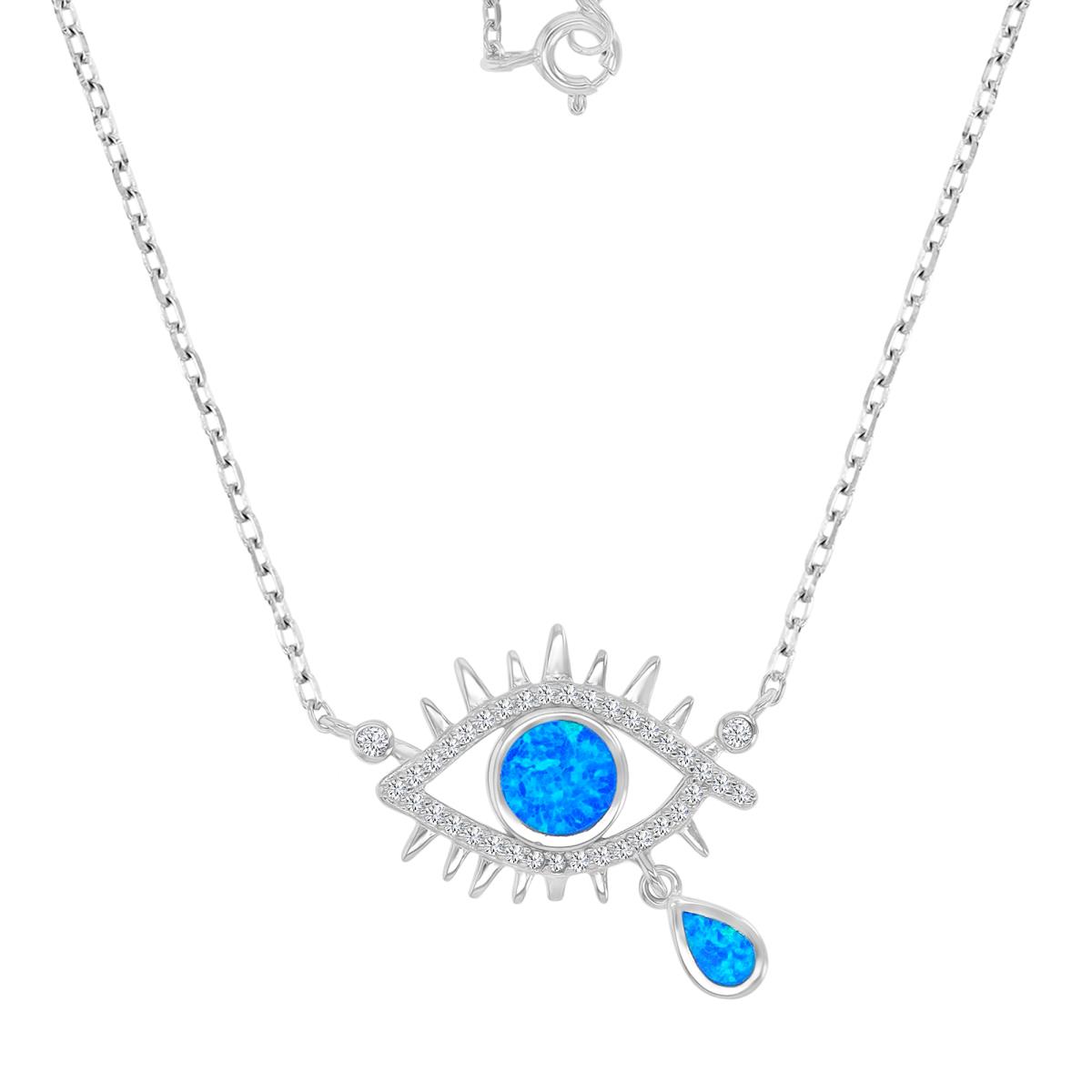 Sterling Silver Rhodium 15X24mm Created Blue Opal Evil Eye 16+2" Necklace