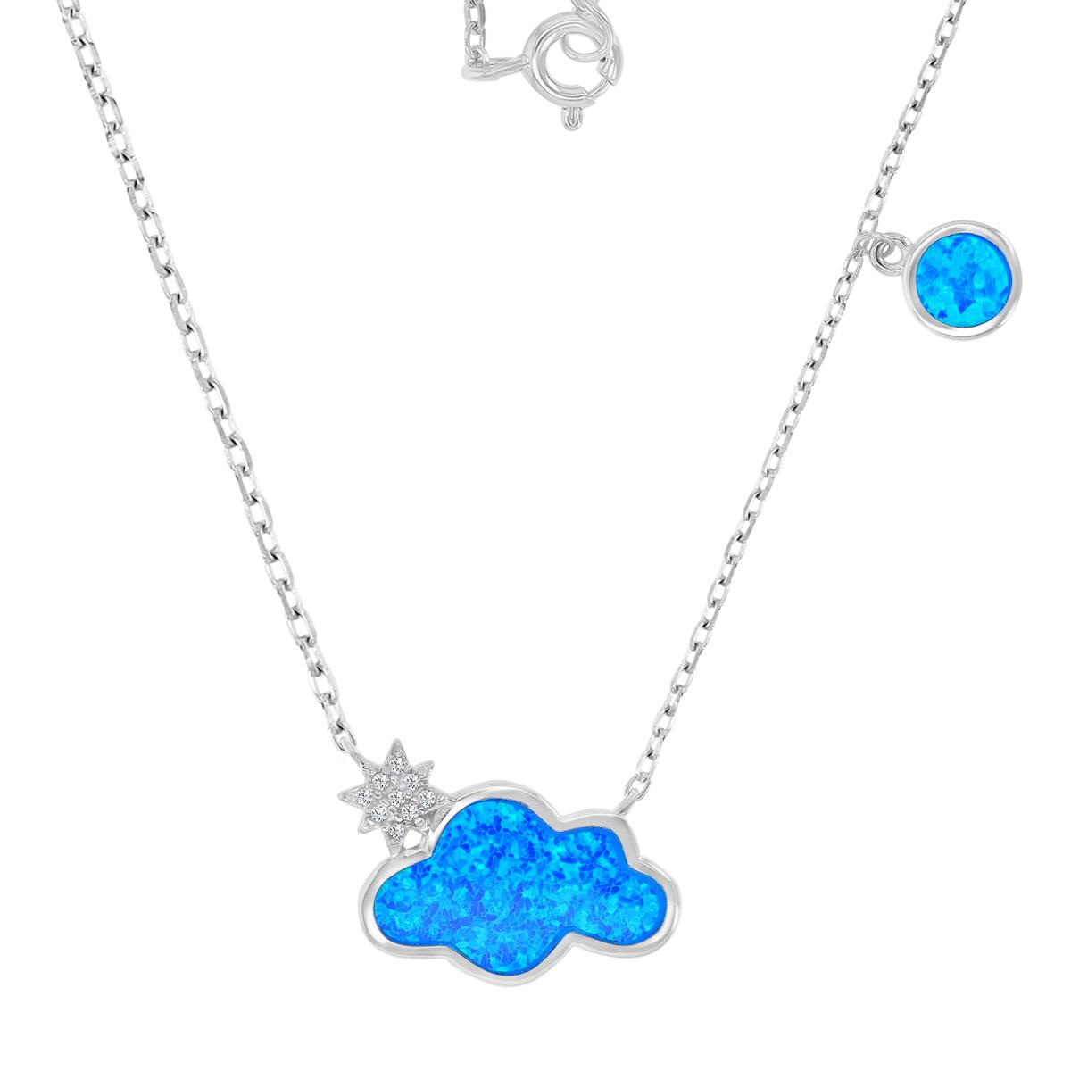 Sterling Silver Rhodium 15x22mm Created Blue Opal Cloud 16+2" Necklace