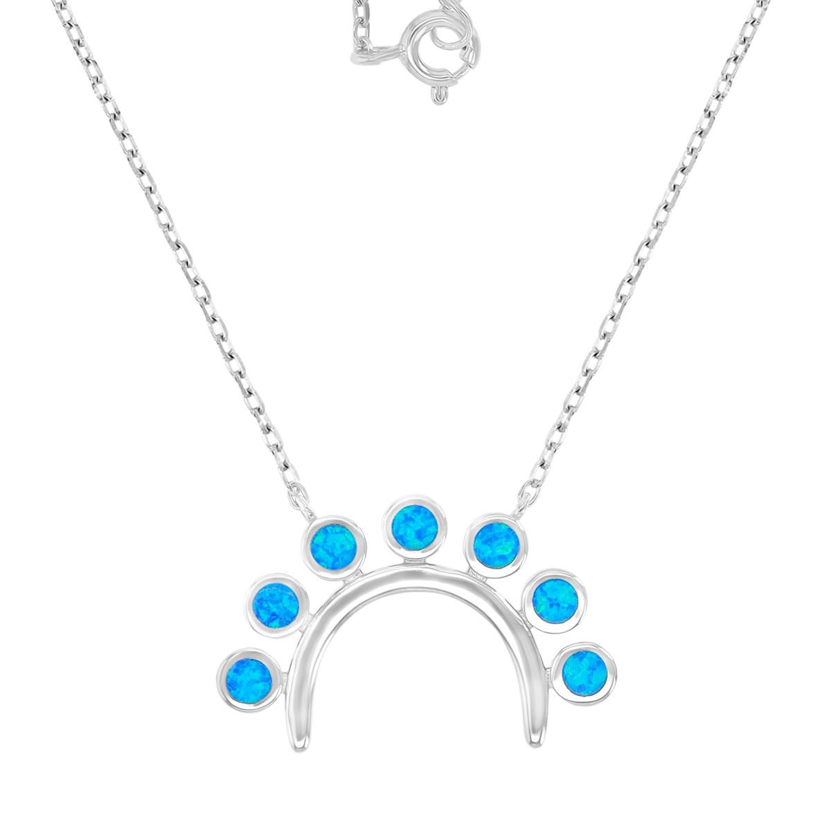 Sterling Silver Rhodium 16.5x26mm Created Blue Opal Arch 16+2" Necklace