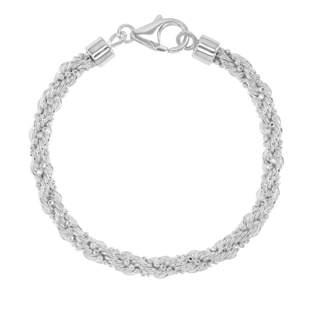 Sterling Silver Anti-Tarnish 5.5mm Diamond Cut Rope Hollow Chain 7" Bracelet