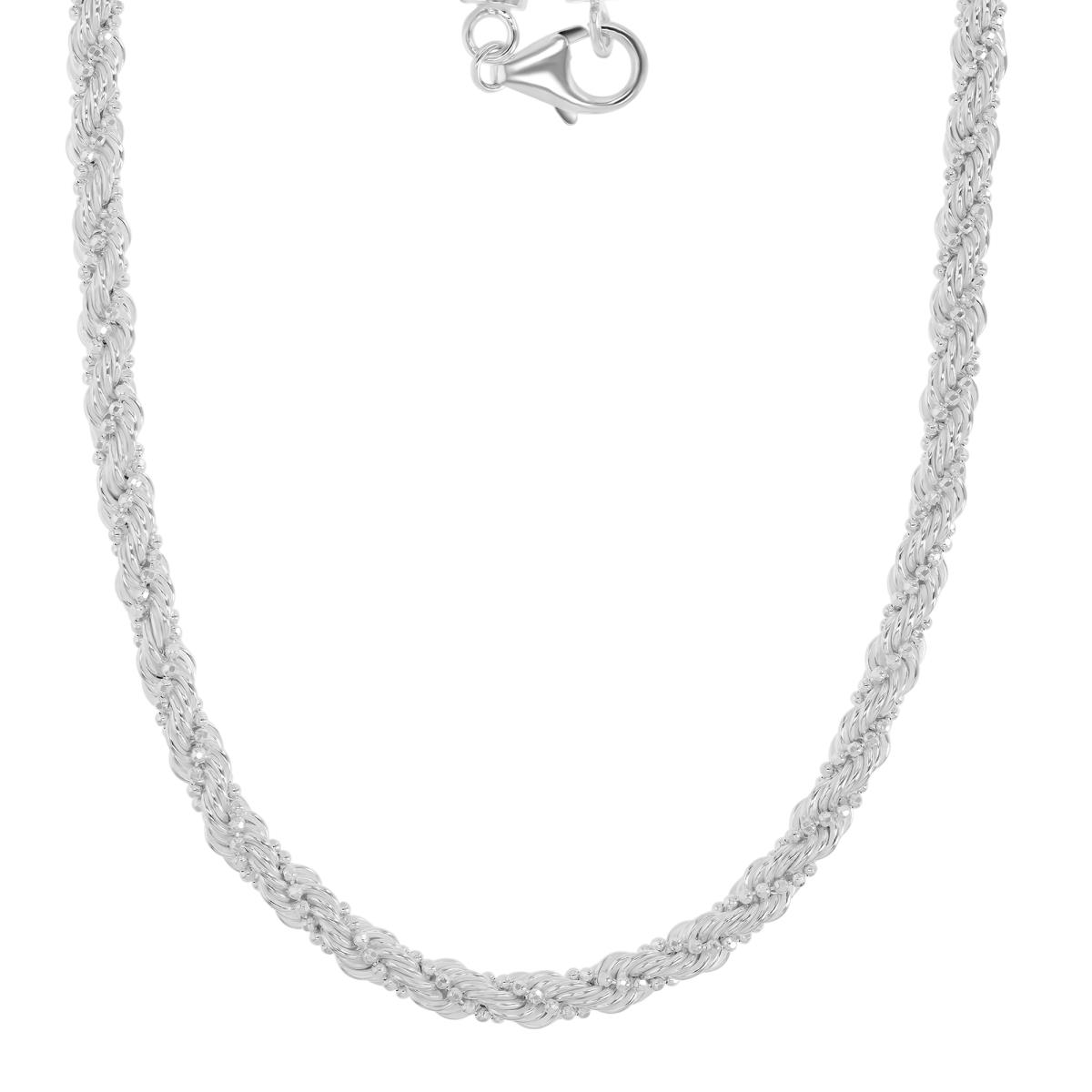 Sterling Silver Anti-Tarnish 5.5mm Diamond Cut Rope Hollow Chain 20" Necklace