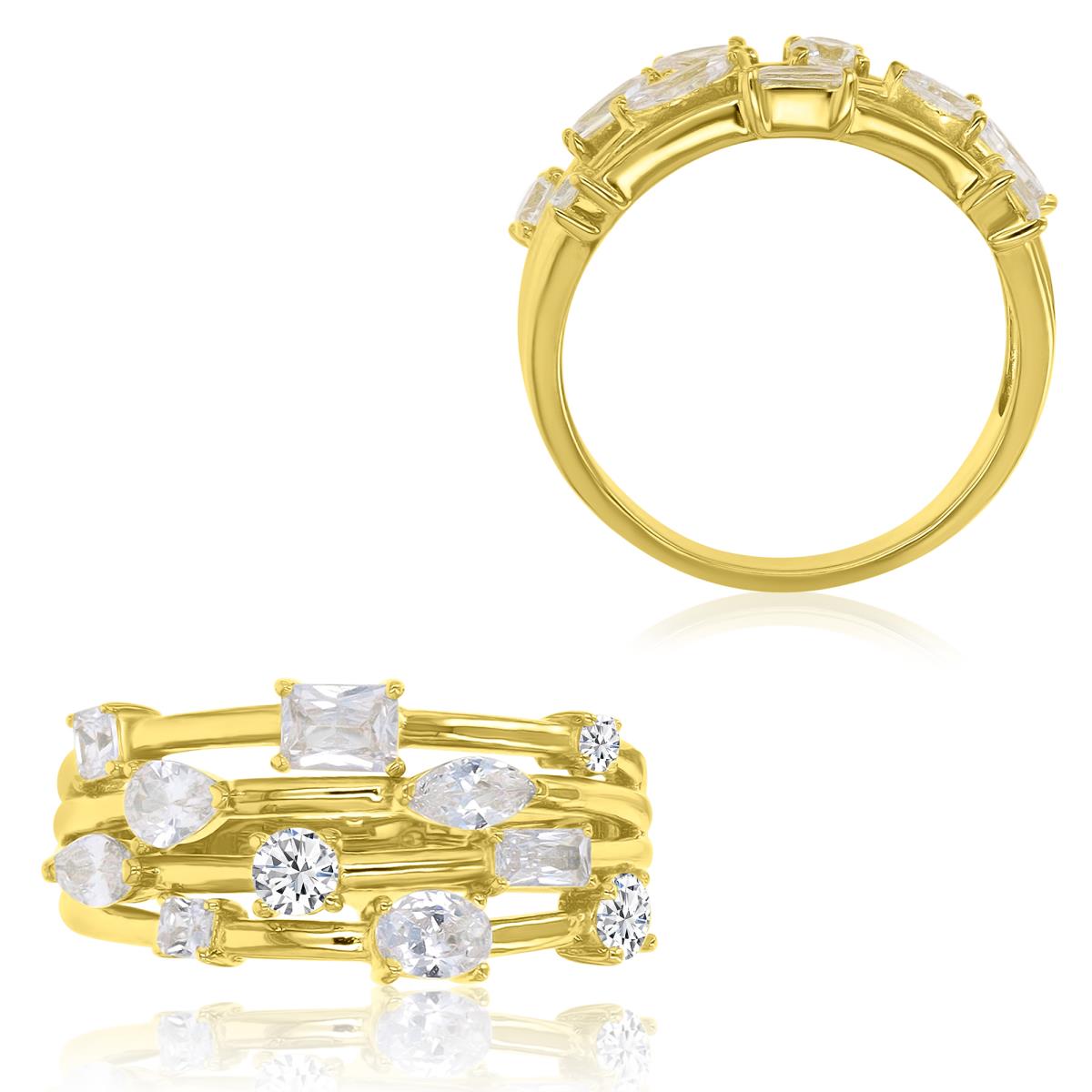 Brass Yellow 10.3mm Multi Shaped White CZ Fashion Ring
