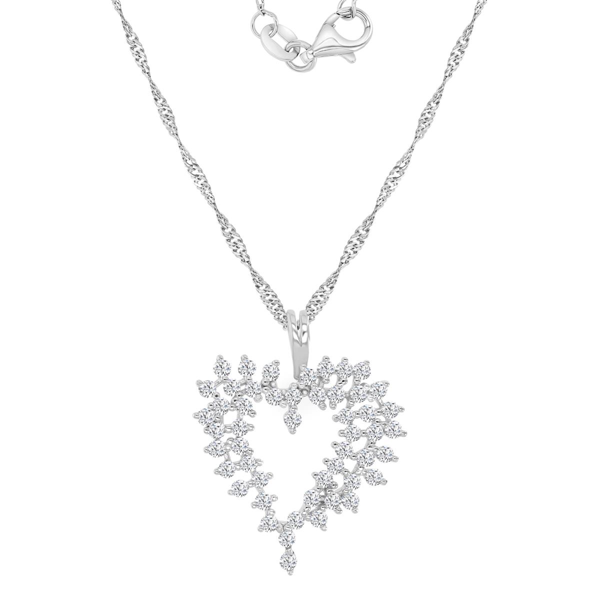 Sterling Silver Rhodium 27X22MM Polished White CZ Heart Singapore Chain 18+2" Necklace
