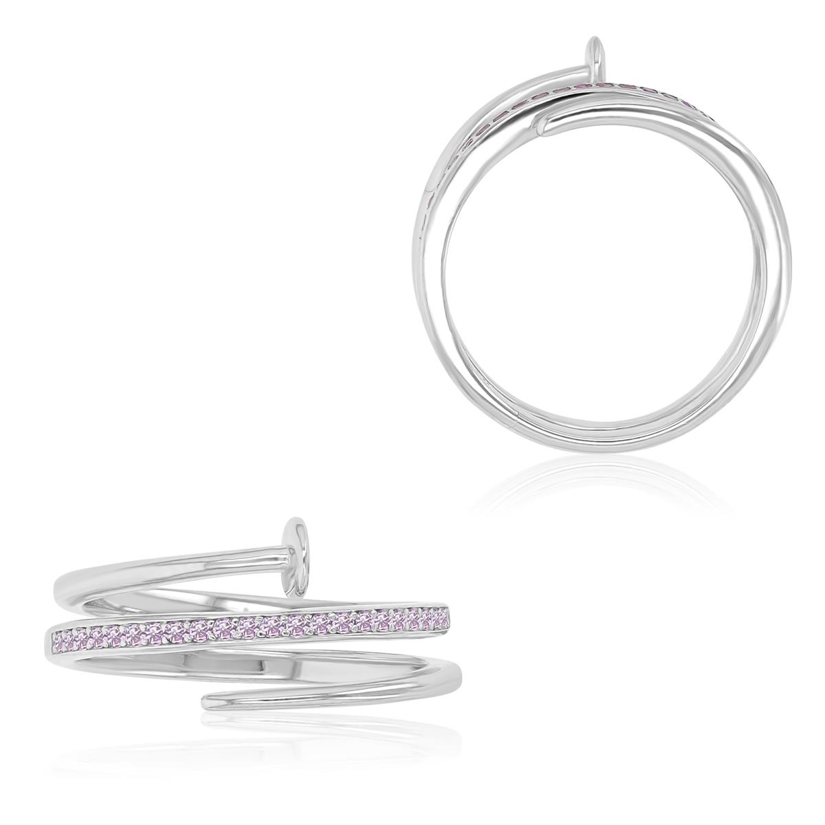 Sterling Silver Rhodium 8mm Spiral Pin Created Pink Sapphire Fashion Ring