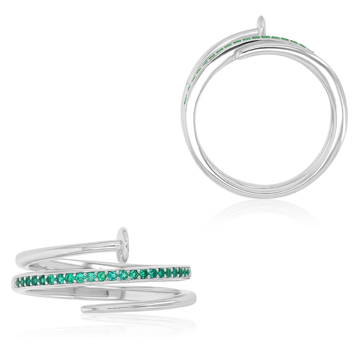 Sterling Silver Rhodium 8mm Spiral Pin Green Nano Fashion Ring