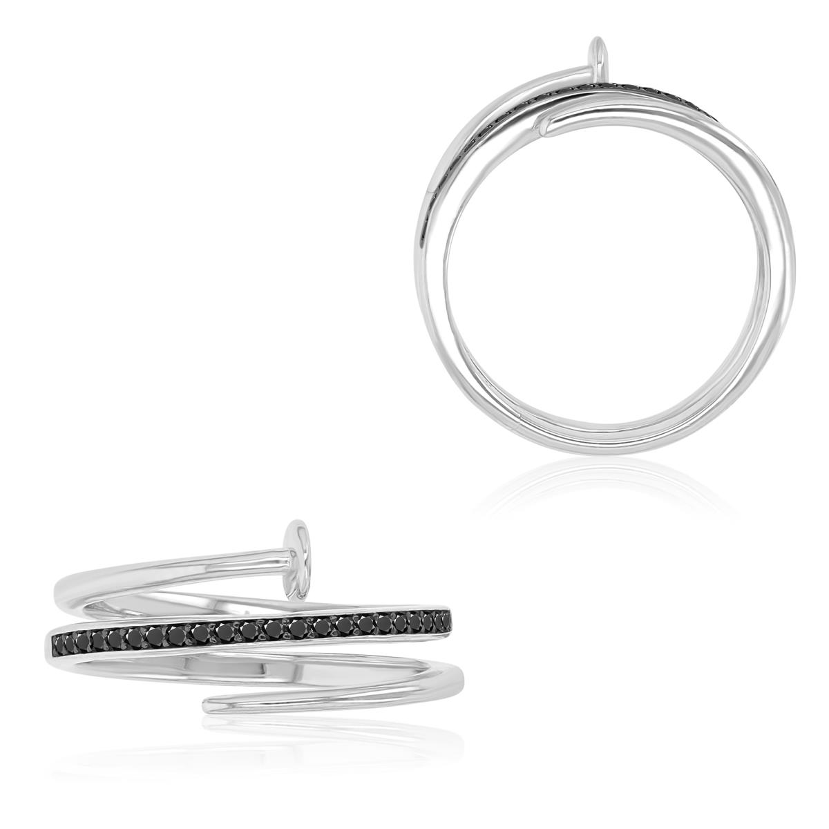 Sterling Silver Rhodium 8mm Spiral Pin  Black Spinel Fashion Ring