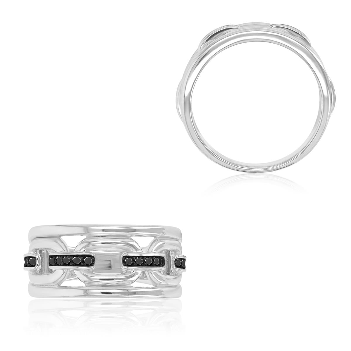 Sterling Silver Black & White 9.75mm Black Spinel Link Fashion Ring