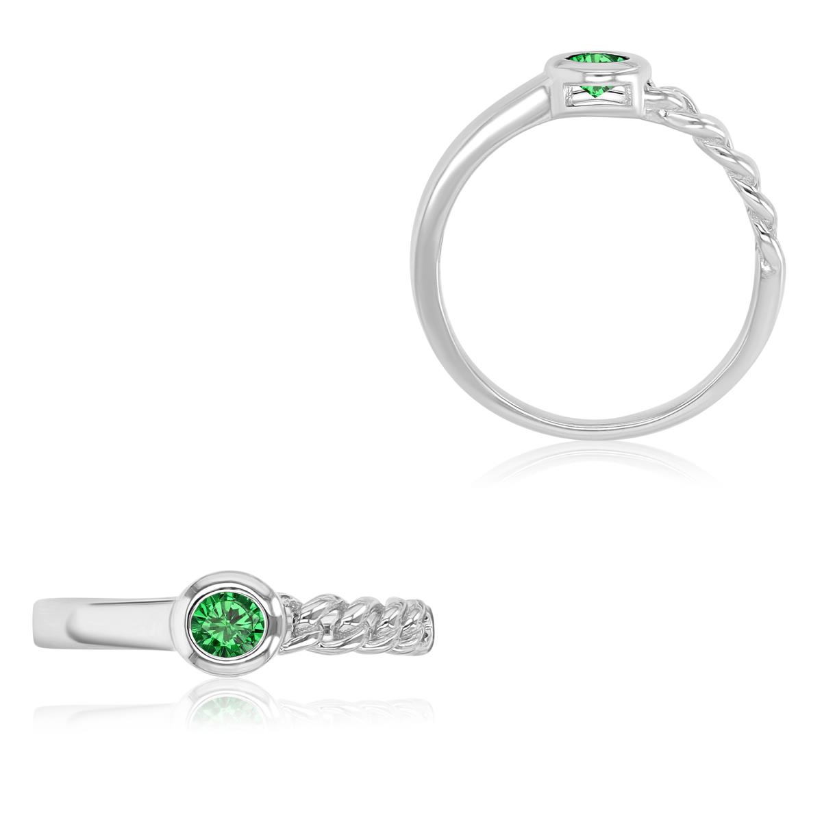 Sterling Silver Rhodium 5.3mm Round Green CZ Bezel Chain Ring