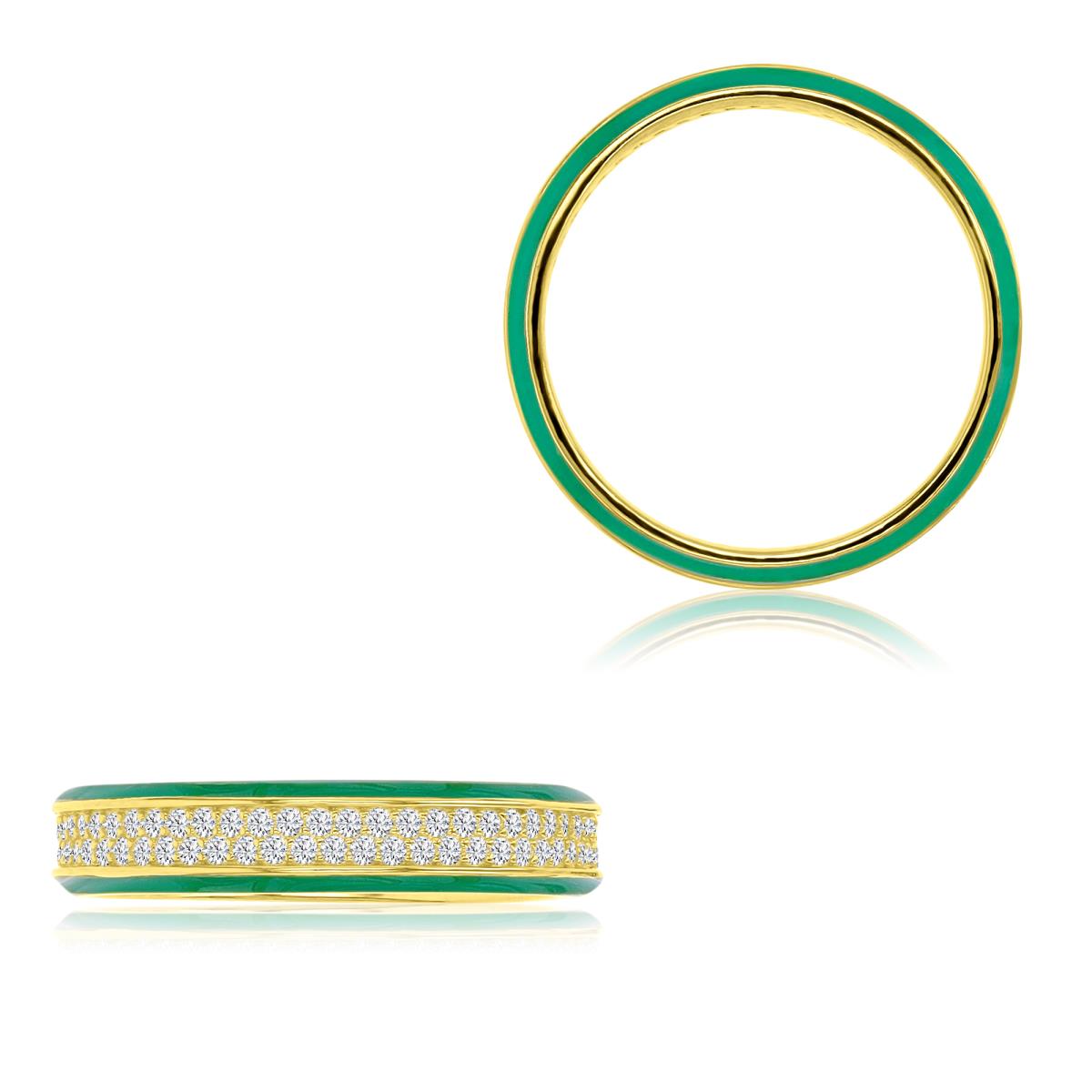 Sterling Silver Yellow 4mm Green Enamel & White CZ Pave Eternity Ring