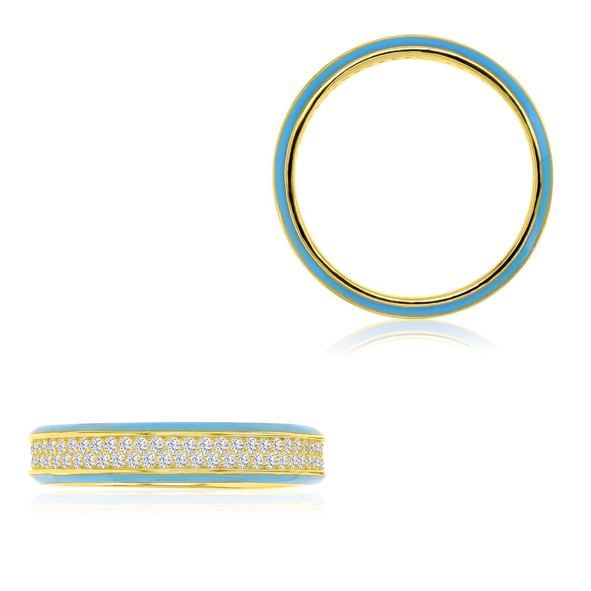 Sterling Silver Yellow 4mm Light Blue Enamel & White CZ Pave Eternity Ring