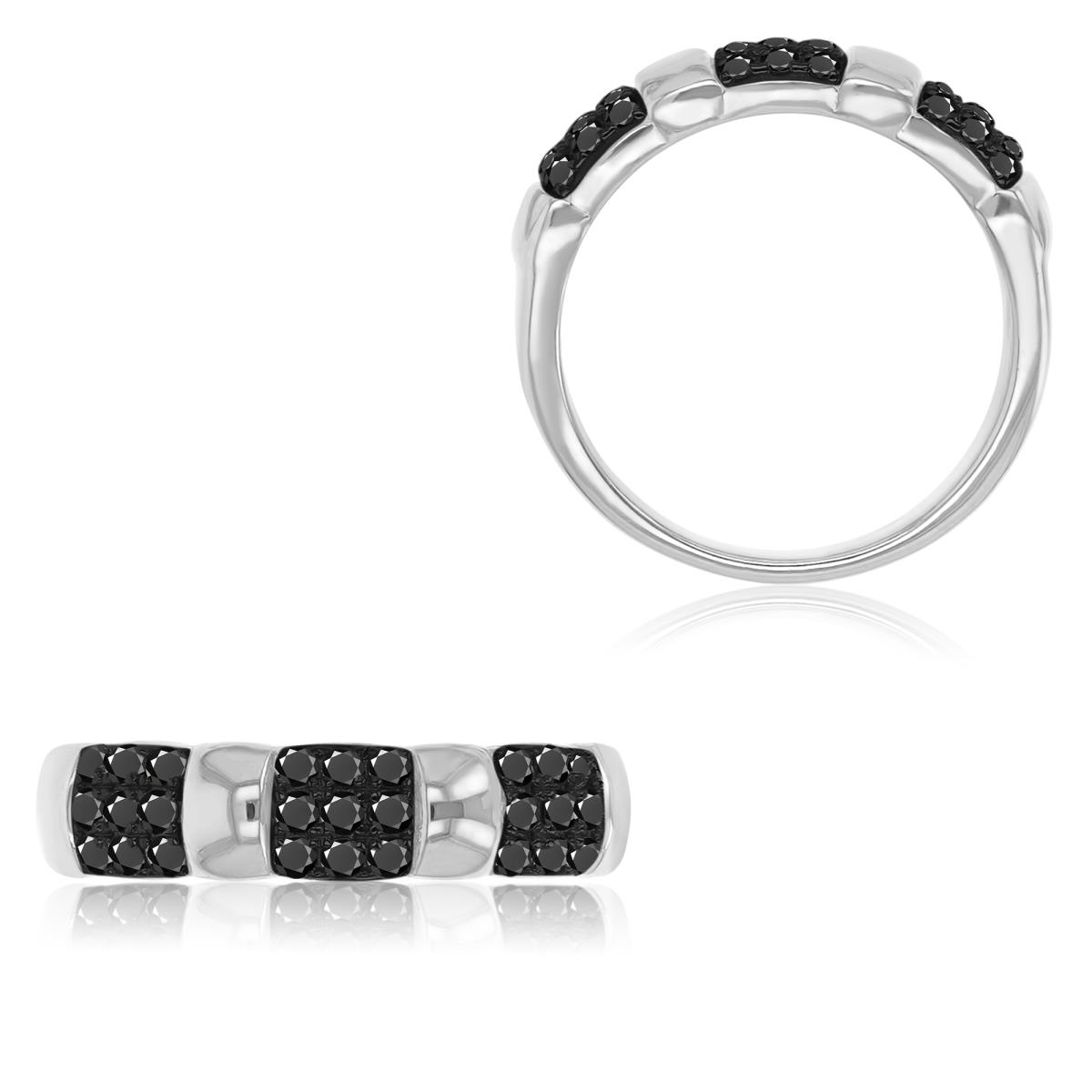 Sterling Silver Black & White 5mm Black Spinel Half Pave Fashion Ring