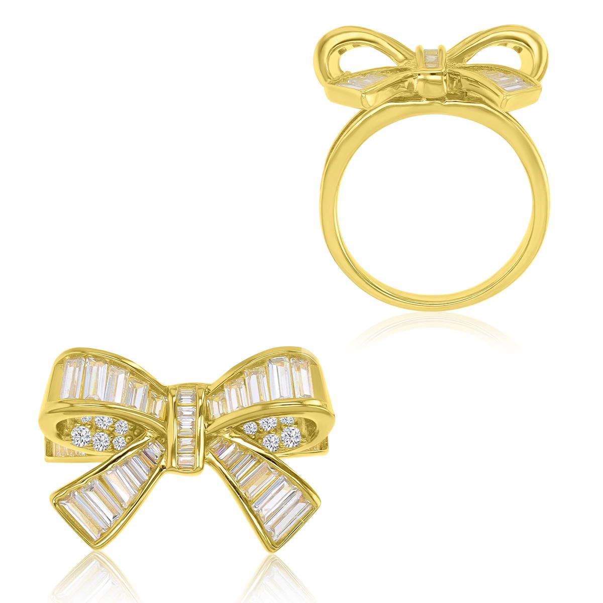 Brass Yellow 14.5x21mm White CZ Big Bow Fashion Ring