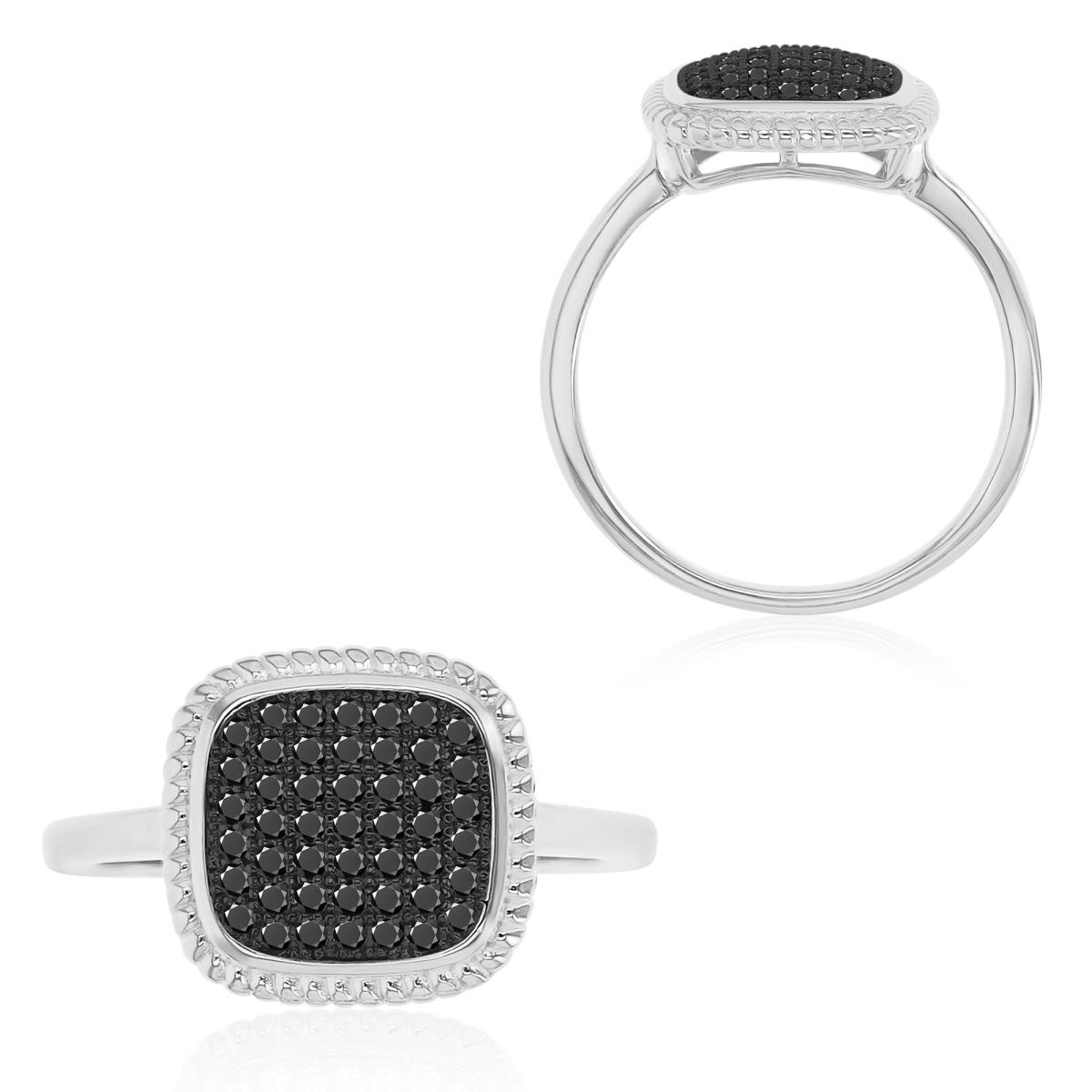 Sterling Silver Black & White 12x12mm Black Spinel Square Bezel Fashion Ring