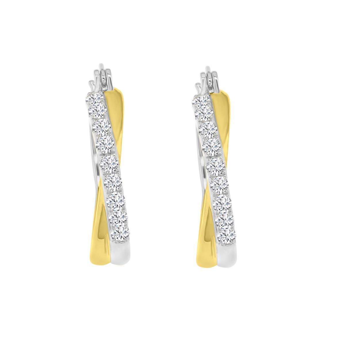 Sterling Silver Yellow & White 22X4MM Polished White CZ Hoop Earrings