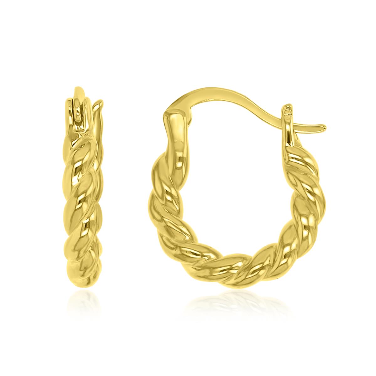 Brass Yellow 3X15mm Twisted Huggie Earrings