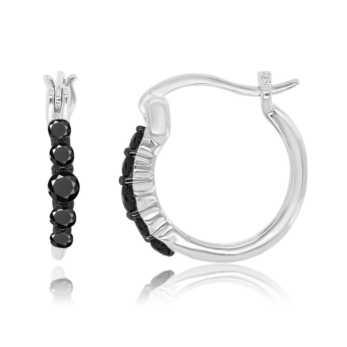 Sterling Silver Rhodium 2.5x15mm Black Spinel Huggie Earrings