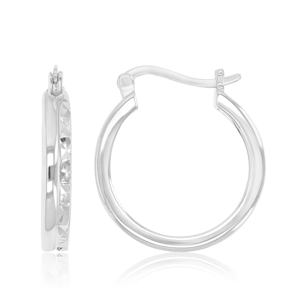 Sterling Silver Rhodium 3.5x23mm Diamond Cut Hoop Earrings