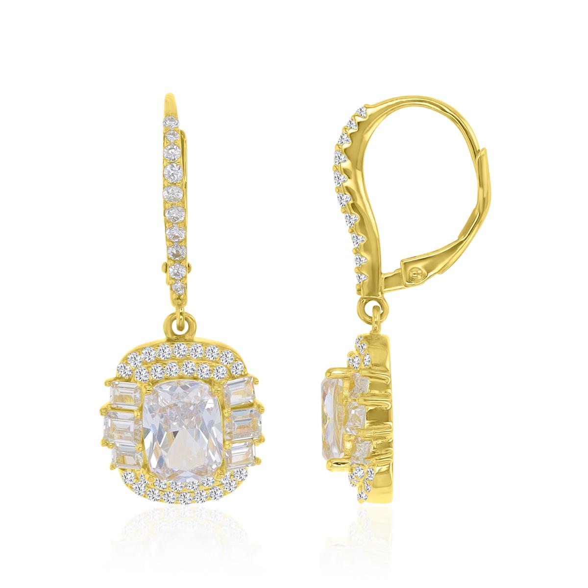 Sterling Silver Yellow 13x30.5mm Multi Shaped White CZ Dangling Lever Back Earrings